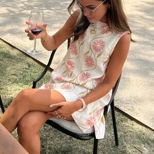 Romantic Print Sleeveless Short Dress